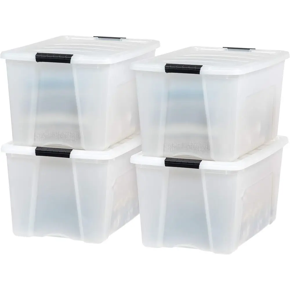 72 QT Plastic Storage Box with Lid and es - 4 Pack - BPA-ree, Dist Organizing Solution, Durable Nestable Stackable Containers, S