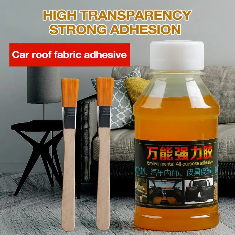 100ml Car Roof Cloth Glue With 2 Brushes High Transparency Fast Dry Leather Repair Adhesive Universal For Fabric Leather Repair