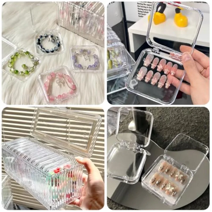 Pudełko do przechowywania 14 sztuk sztucznych paznokci z organizerem na paznokcie o długości 8,4 cm, zawiera 48 dwustronnych taśm kompaktowych.