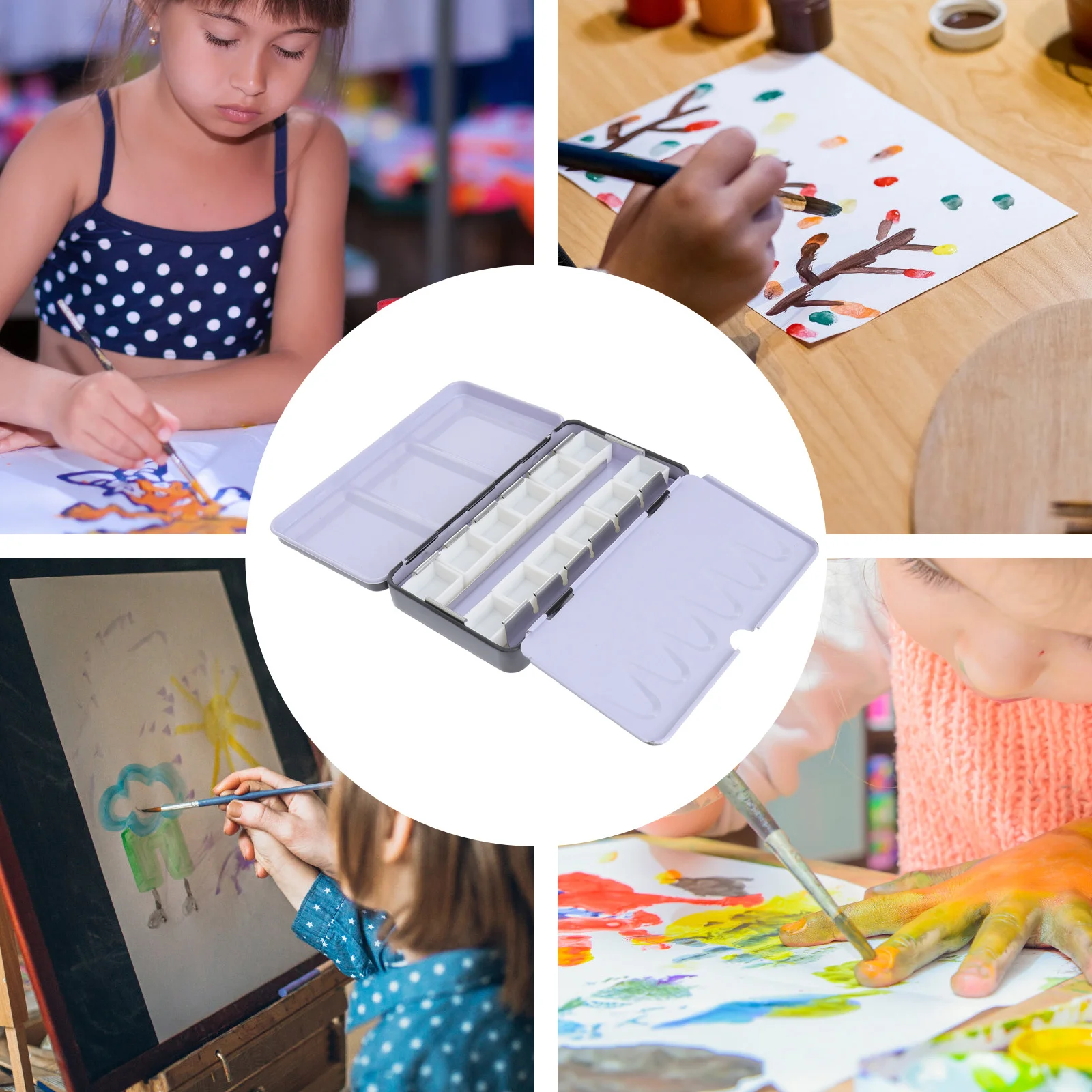 1 Set Empty Watercolor Tin Large Metal Paint Box Black Storage For Pigment Pans Art Crafts Supplies Container Fillable Palette