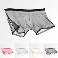 2 Pieces Men Underwear Boxer Shorts Sexy Panties Transparent Breathable Ultra-thin Nude See-through Lingerie Sexy White Black