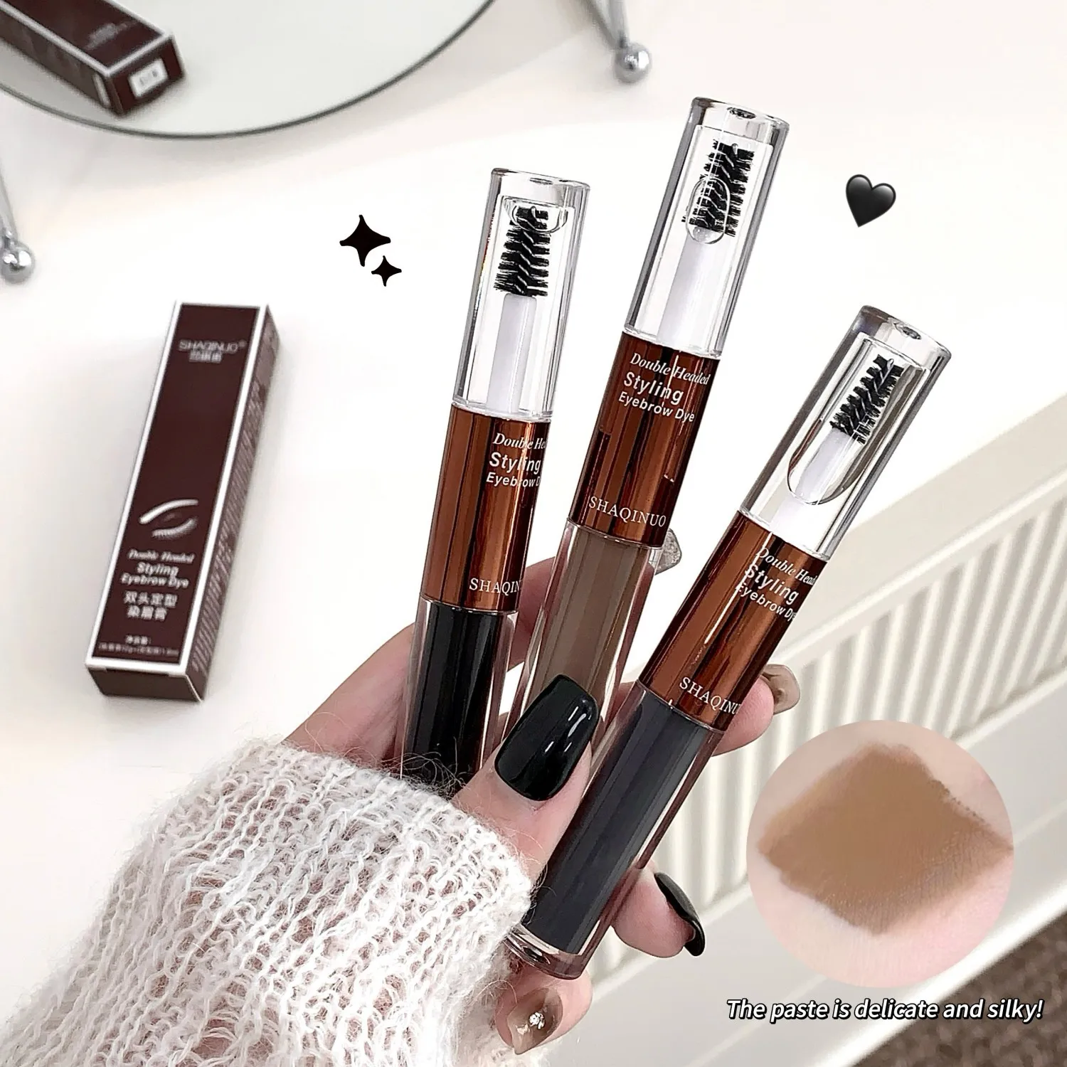 SHAQINUO Tweekoppige Wenkbrauwverf Crème Waterdichte Langdurige Make-up om Natuurlijke Driedimensionale Wilde Wenkbrauwen te Creëren