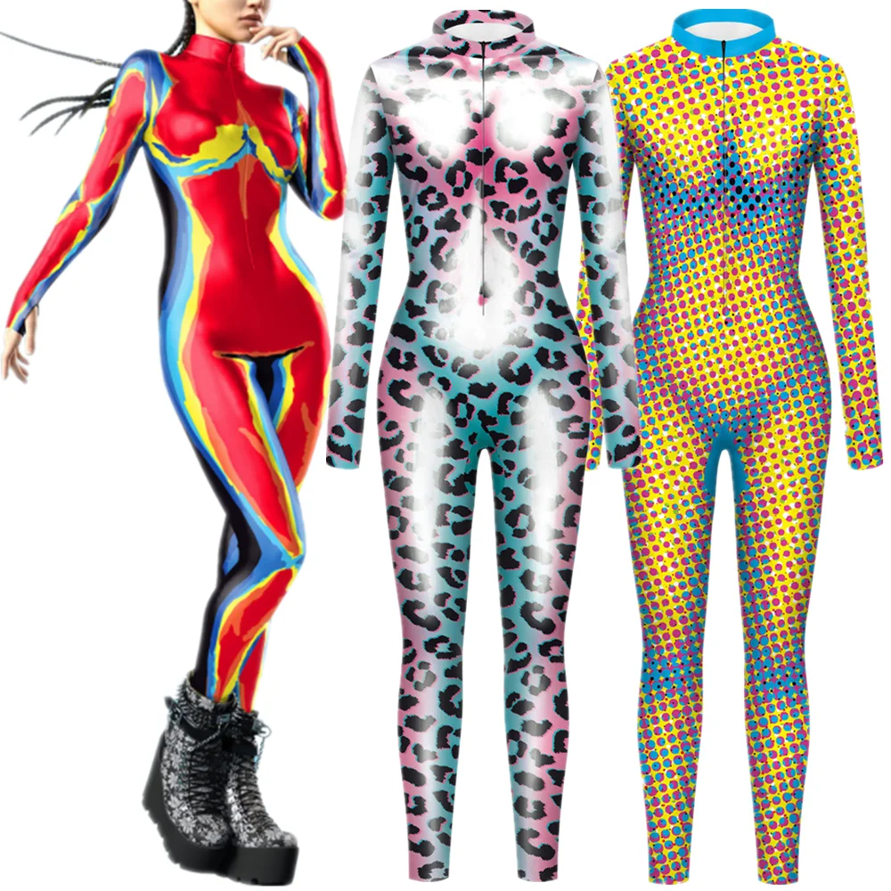 Imagem Térmica Manchas Densas Leopardo Zebra Macacão para Mulheres, Sexy Catsuit, Carnaval Cosplay Trajes, Zentai Halloween Bodysuit