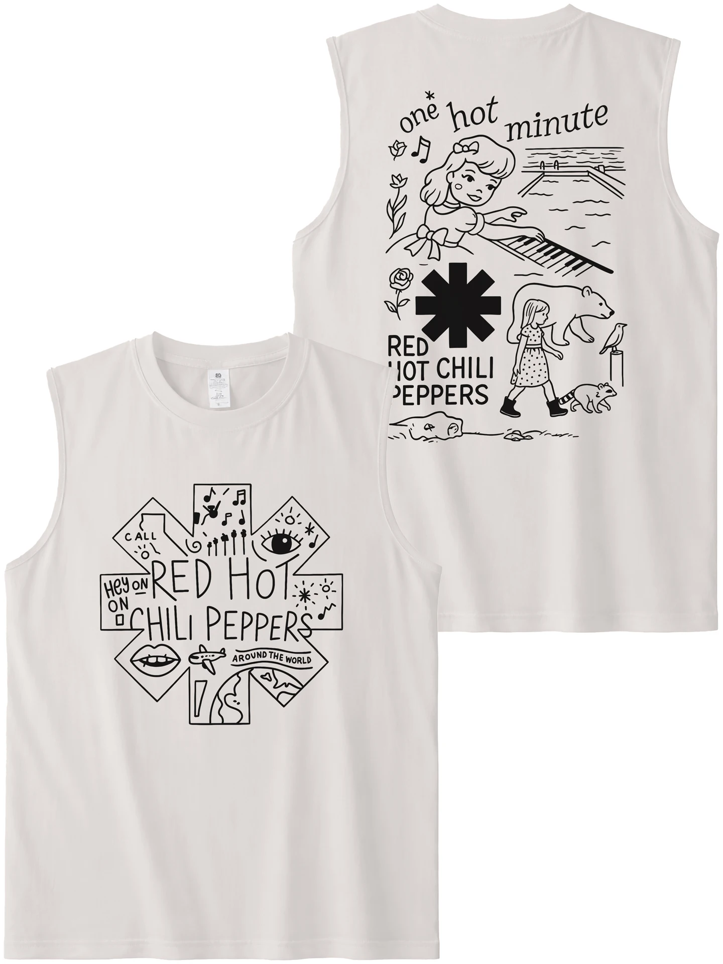 Red Pepper Band American Casual Graffiti Pure Cotton Funk Punk Hip Hop Rock Style Half Sleeveless Tank Top for Youth