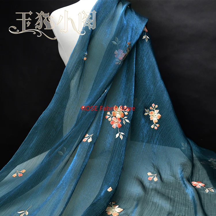 Flower Embroidery Soft Airy Chiffon Fabric For Fashion Dress, for Dress DIY, Party Gown, Maxi Dress, Designer Fabric