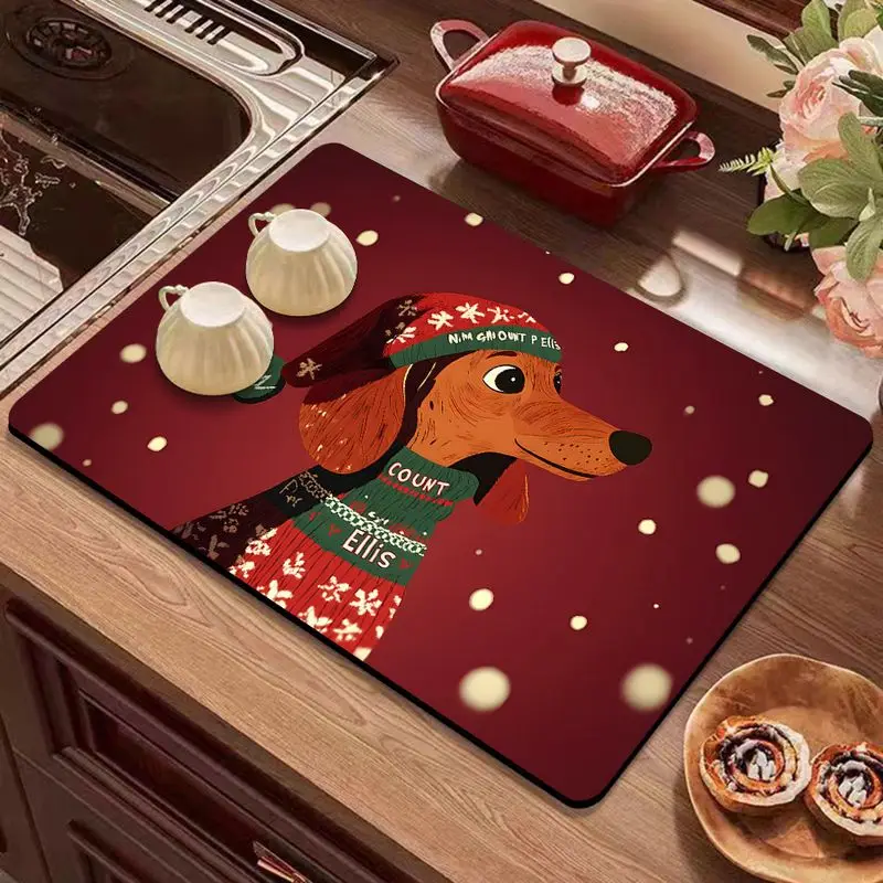 Vintage Christmas Kitchen Countertop Drip Mat Absorbent Quick-Drying Non-Slip Coffee Maker Mat Home Decor Holiday Rustic