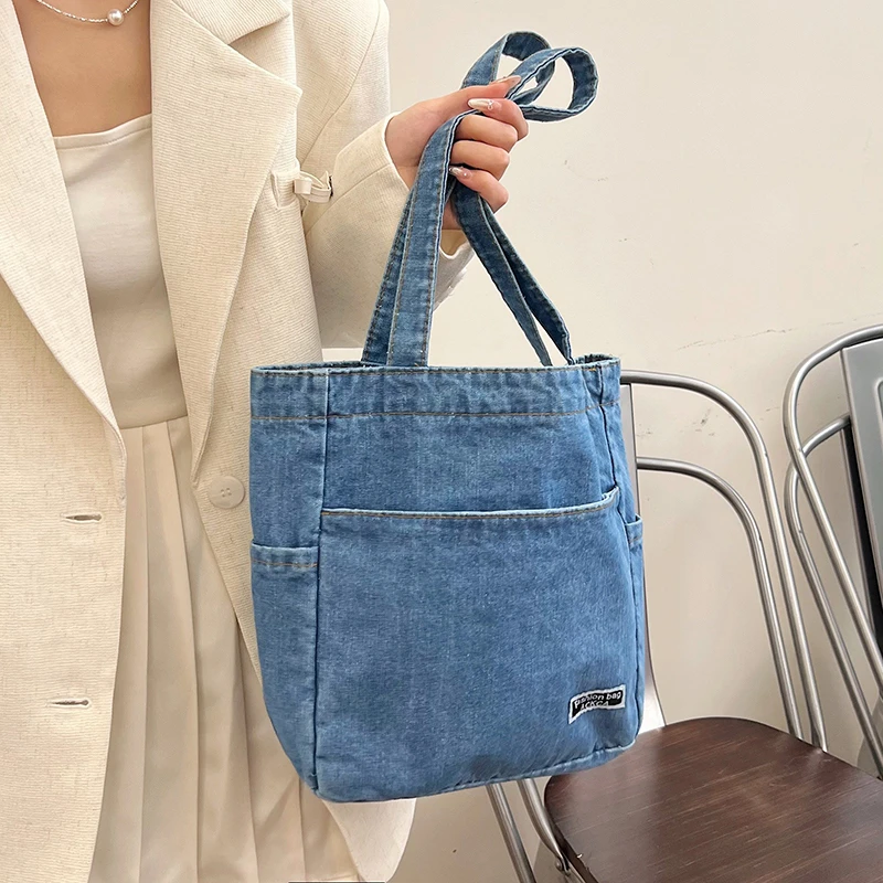 New denim personalized large capacity bag, fashionable and casual shoulder bag, college student commuting tote bag