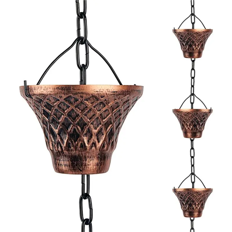 

MOPHE-Decorative Copper Rain Chains For Gutters, Rain Catcher Chain With Cups Replacement For Downspout