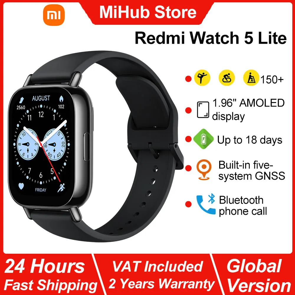 Xiaomi Redmi Watch 5 Lite Smartwatch, 1,96 Zoll AMOLED-Display, Bluetooth-Telefonanrufe, ganztägige Überwachung von Blutsauerstoff und Herzfrequenz
