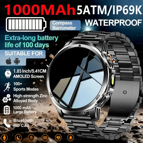 2026 New  Outdoor Adventure 1000mAh Large Battery  1.85"Smart Watch 10ATM Waterproof Voice Call Sports Men GPS Fitness Bracelet