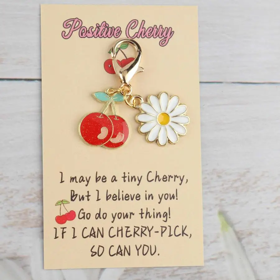 1/5/10/20/50/100pcs 2D Flat, s 2D Fun Cherry and Daisy Series Keychain Set with Positive Cherry Cards, Suitable for Decorating B