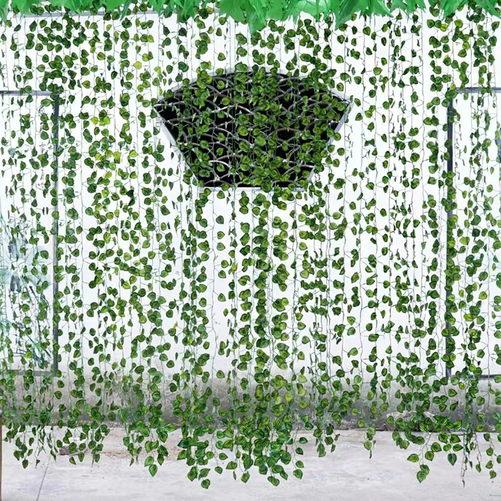 1PC Artificial Vine, Grape Leaves, Plastic Pothos Leaves, Green Plants, Ceiling Decoration, Artificial Green Leaf Vine image 5