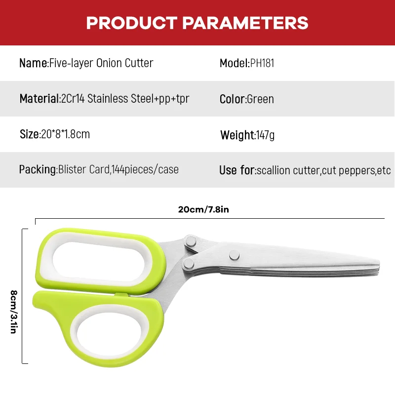 1PC 5-Blade Stainless Steel Herb Scissors Multi-Function Kitchen Scissors for Green Onions Herbs Vegetables Chopping Sharp Tool