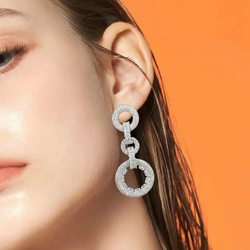 Bilincolor Purple and Olive Green Circle Chain Punk Fashion Earring for Women