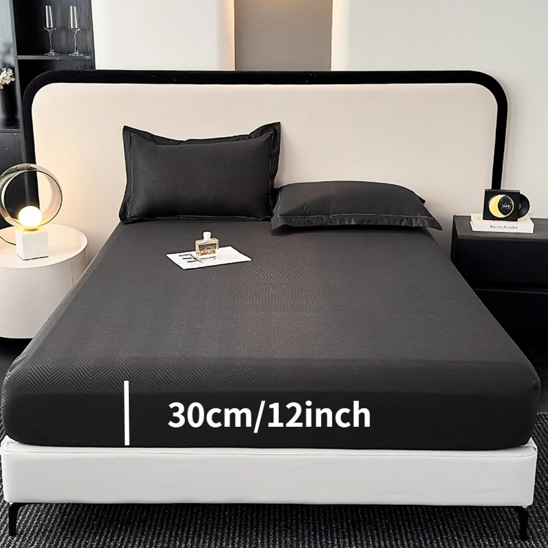 New Brushed Microfiber Fitted Sheet Embossed Deep Pocket 360° All Around Elastic Soft Breathable Bed Cover for Mattress 5-28cm