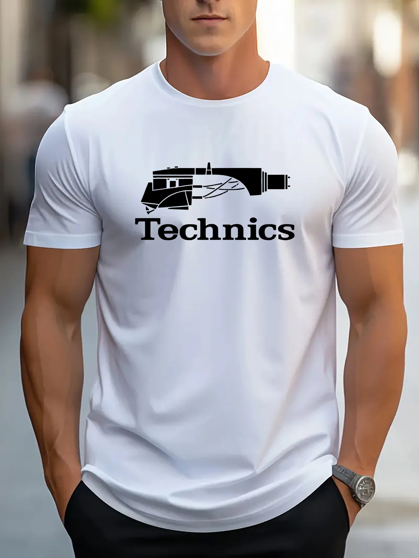 Men's Technics Vintage Car Graphic T-Shirt - Breathable Lightweight Crew Neck Short Sleeve Tee with Retro Technics Print, Regular Fit Casual Casual Attire Suitable for Gym, Training &, Machine Washable Shirt