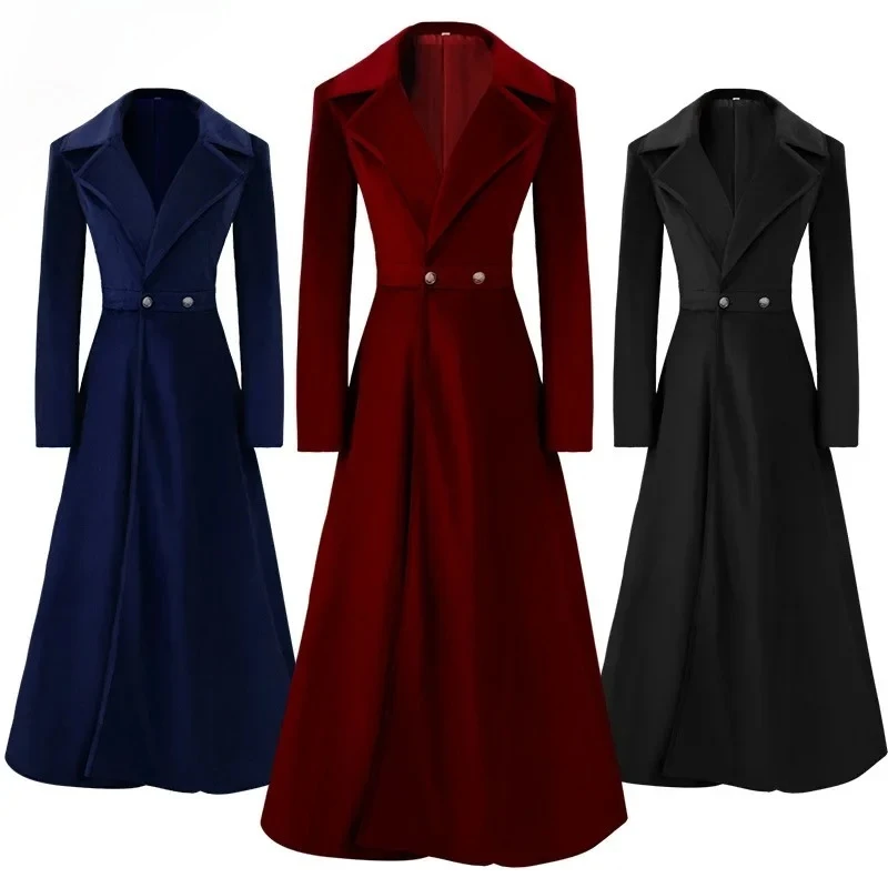 

2025 New Women Medieval Gothic Steampunk Slim Costume Trench Jacket Fashion Solid Stand Collar Irregular Hem Coats Victorian