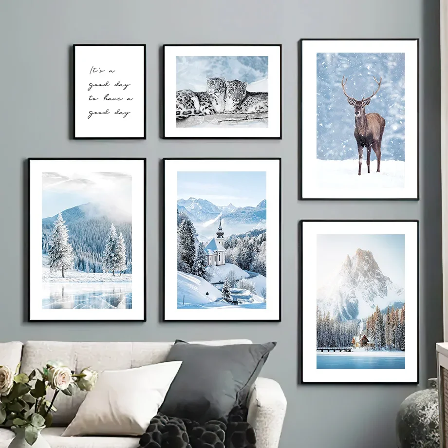 

Winter Snow Forest Rive Deer Tiger Plant Wall Art Canvas Painting Nordic Posters And Prints Wall Pictures For Living Room Decor