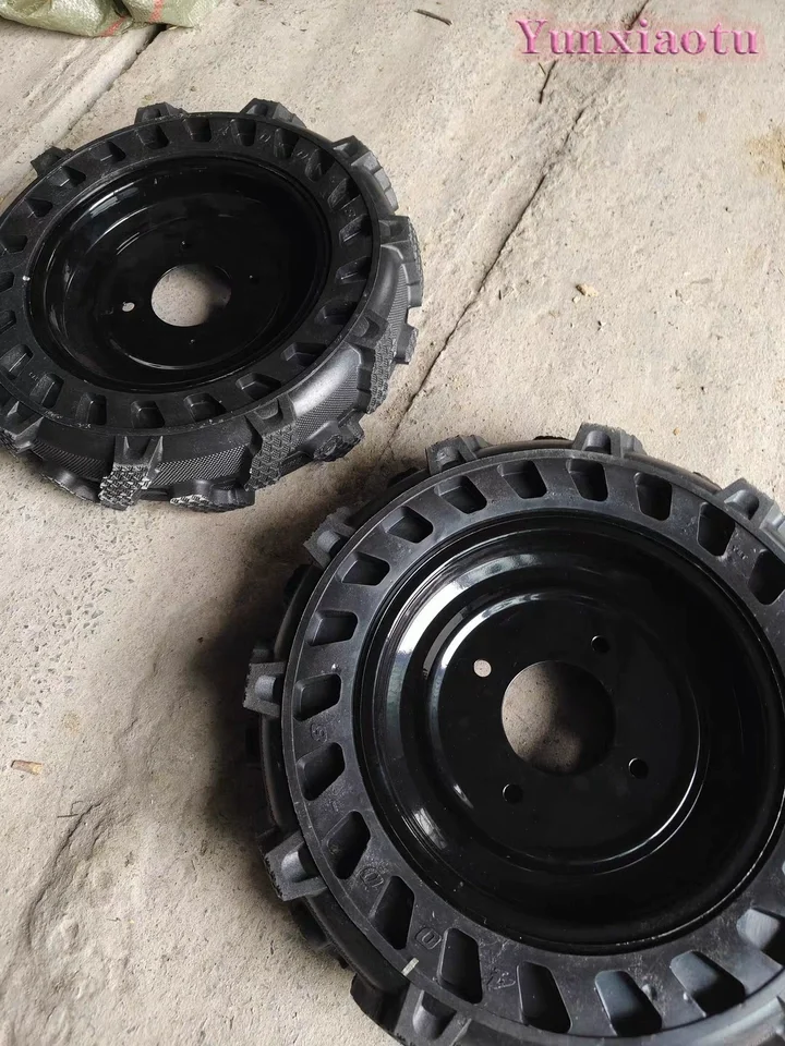 Micro Tiller Spare Parts, 4.00-8 Solid Rubber Wheel with 32mm Hex Shaft, Puncture-proof Farm Cultivator Replacement Tire