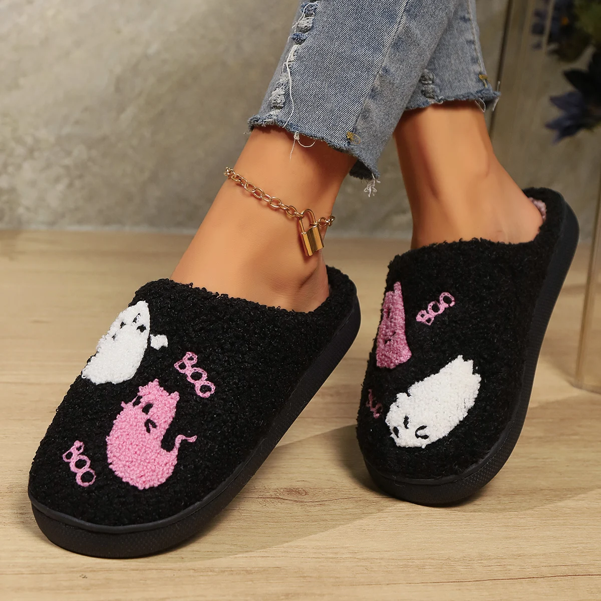 Halloween Angel Devil Plush Slippers for Men & Women, Warm Fluffy Non-Slip Soft Bottom Indoor Home Couple Slippers, Winter Thick