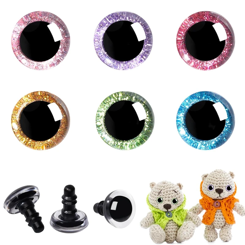 New 10PCS Clear 3D Glitter Plastic Safty Eyes For Crochet Toys Crafts Doll Making Animal Baby Safe Eye 9/10/12/14/16/18/20mm