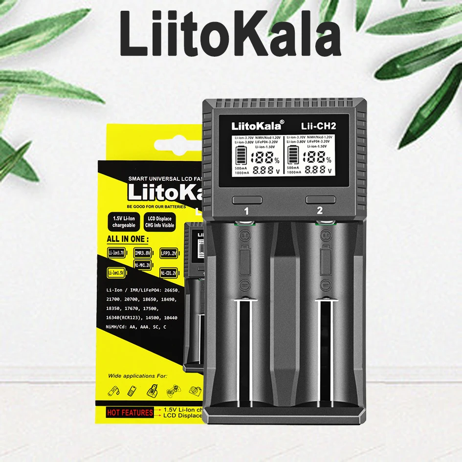 

Liitokala Lii-CH2 1.5V Li-ion Battery Charger for NiMH LiFePO4 Li-ion 3.7V 1.2V 3.2V 18650 21700 26650 14500 26700 18350 AA AAA