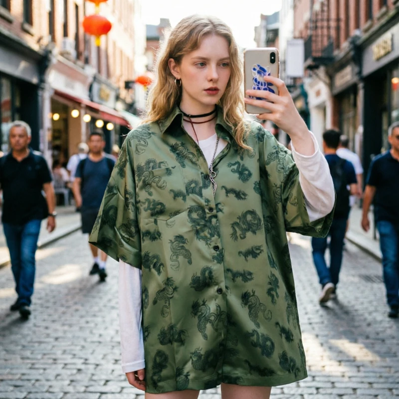 Vintage Women Blouse Harajuku Print Shirts  2026 Spring Summer Ladies short sleeve Blusa Streetwear Camisas Mujer