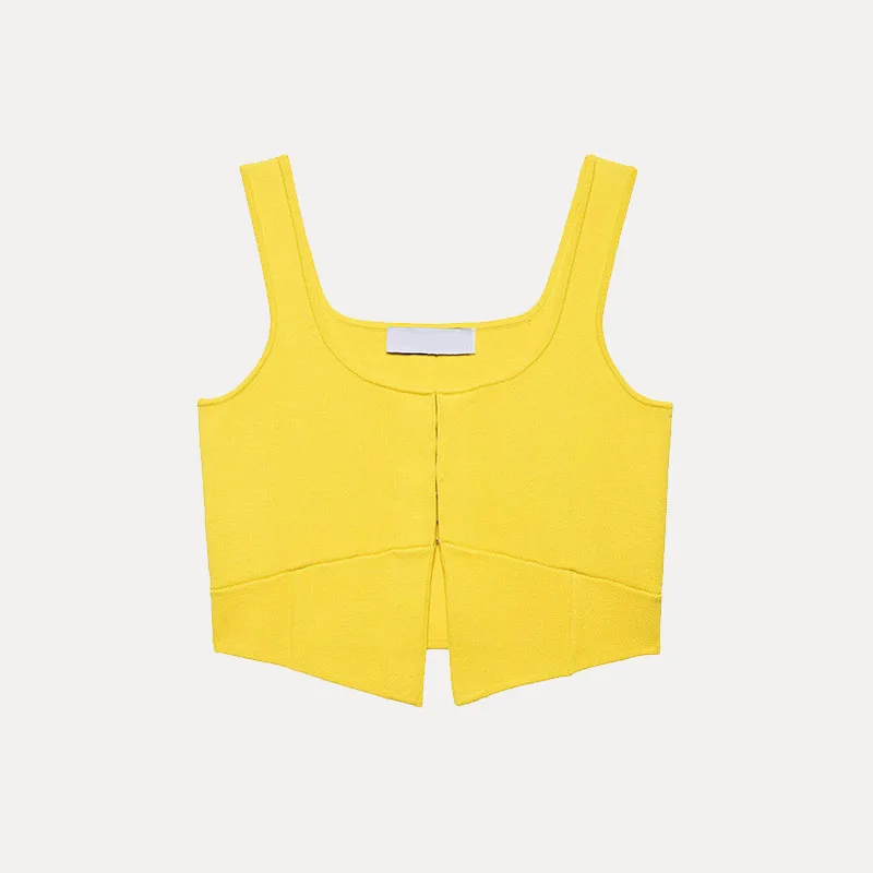 

Весна 2025 г., женский вязаный круглый топ с широкими бретелями, простой дизайн, полиэфирное волокно, Новое поступление 00%, повседневный модный жилет