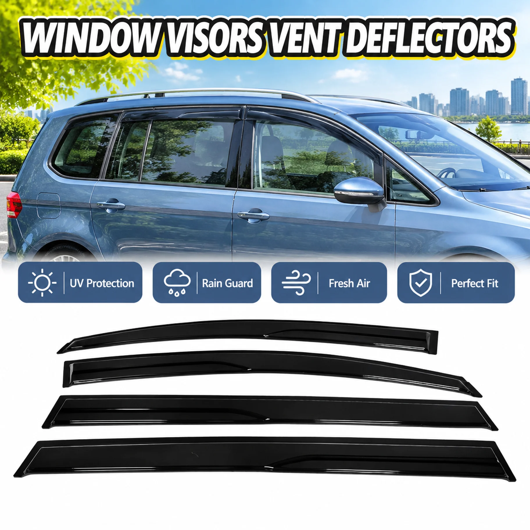 Deflettori per finestrini Volkswagen Touran 2003-2015, protezioni antipioggia per portiere laterali, deflettori in acrilico, protezione antipioggia, protezione solare, riduzione del rumore del vento,