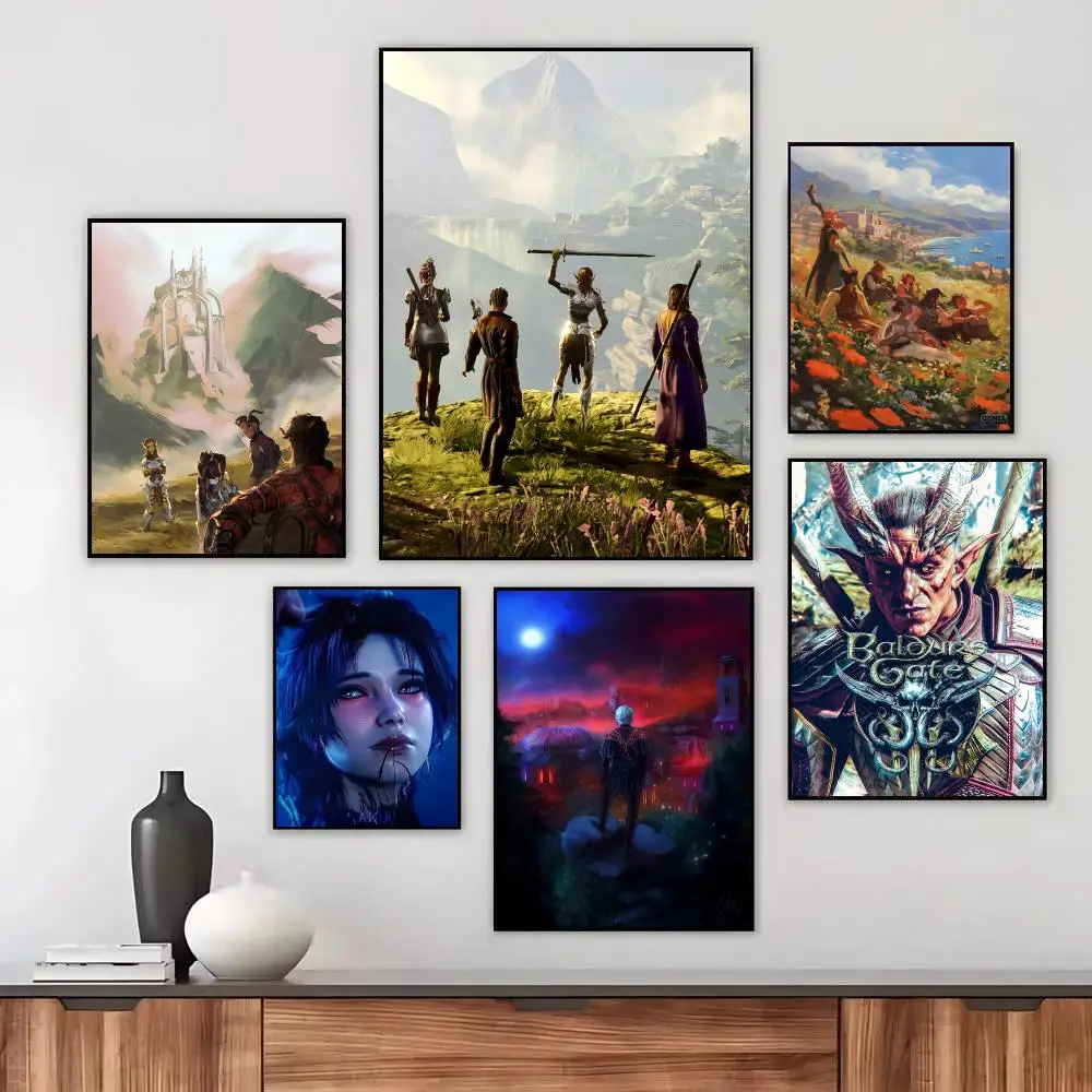 B-Baldurs Gate 3 Game Anime Poster Wall Art Printed Decor Sticker Stylish Home Gift for Living Room Bedroom Corridor Cafe