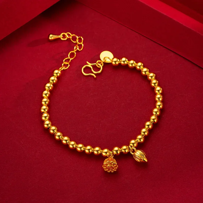 9999 Real Gold 24K Yellow Gold Guofeng Two Shihuan Bracelet Lotus Lotus Bracelet Fine Jewelry