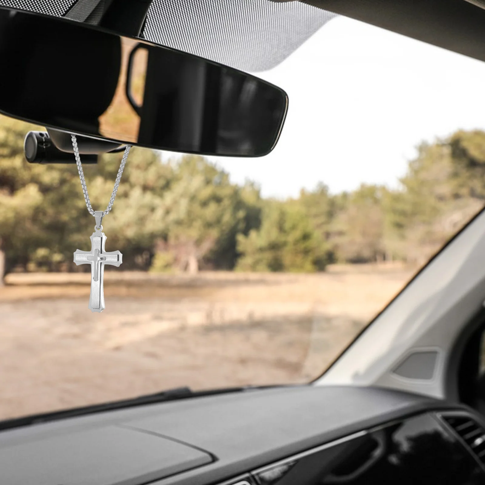 

Metal Cross Pendant Ornament Hanging Charm Car Mirror Decorate Cute Plaster Accessory