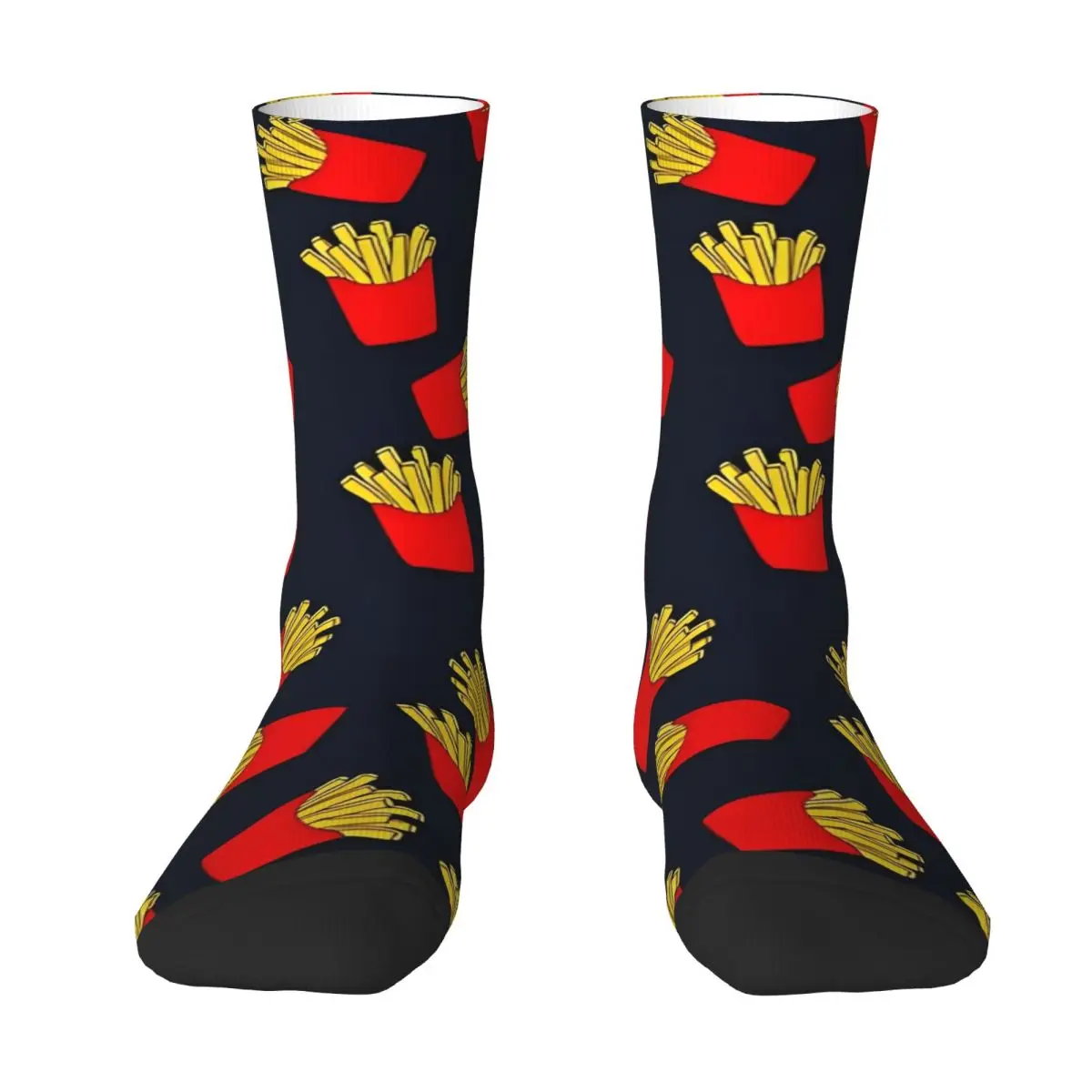 Autumn Winter Retro Women Men Cute Fries Food Fun Colourful Trending Socks Yellow Red French Lover Breathable Basketball Socks