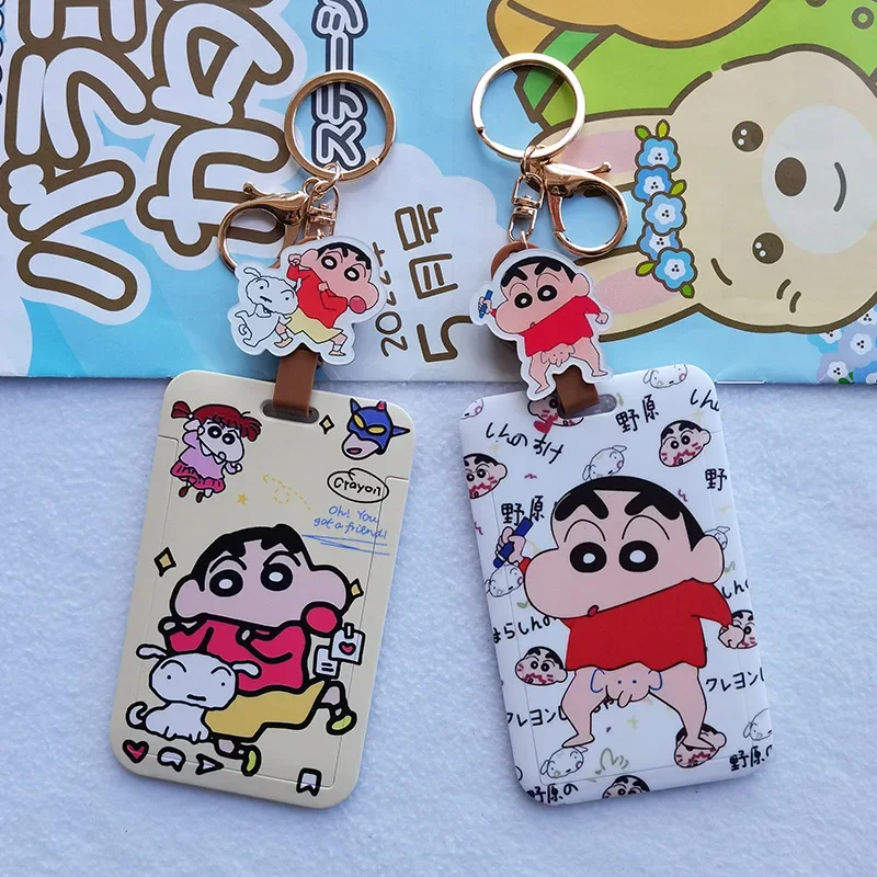 Anime Crayon Shin Chan Easy-pull Buckle Card Holder Cartoon Portable ID Cover Key Chain Cute Student Protective Case Gift