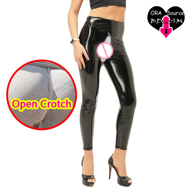 ‌ Czarne damskie elastyczne spodnie z otwartym kroczem, regulowane nogawki, obcisłe, bez kroku, jesienne modne spodnie.