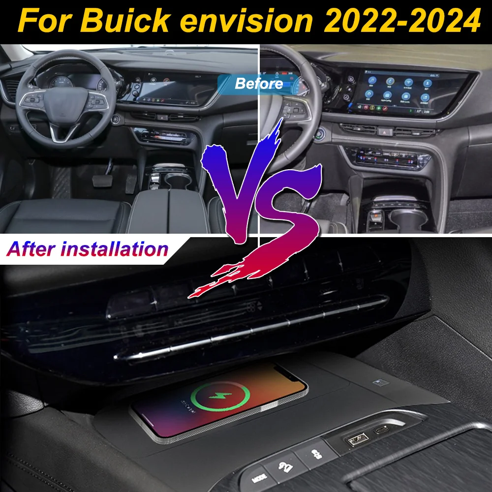 2 Din for Buick envision 2022-2024 Car Wireless Mobile Phone Charger Center Console Storage 18W iPhone fast charge plate holder