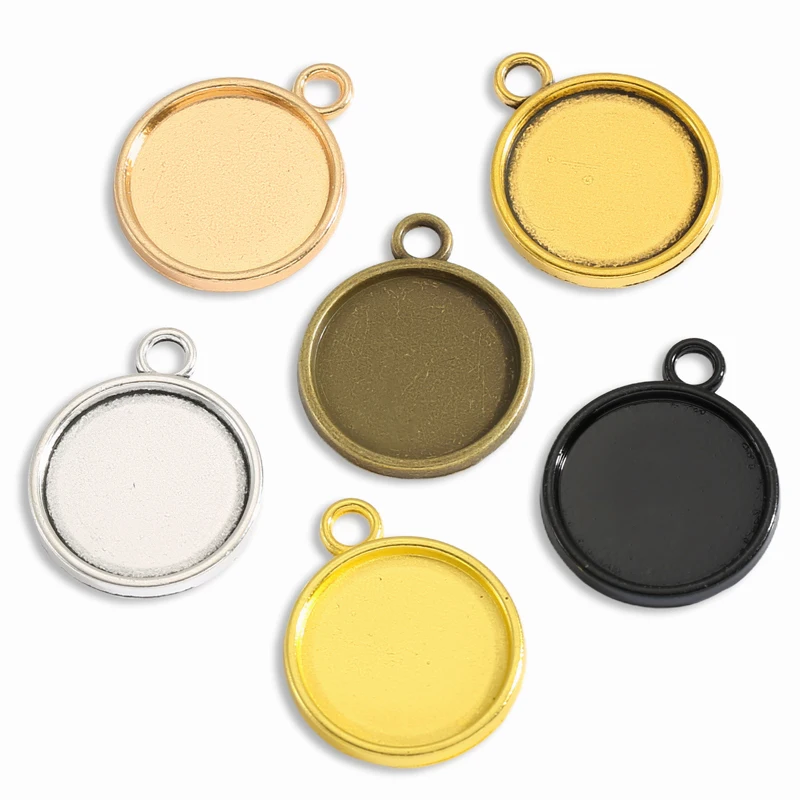 10 Uds. De colgante de collar de 6 colores, bandeja Base de cabujón, bisel en blanco, cabujones redondos de 12/18mm, fabricación de joyas C99