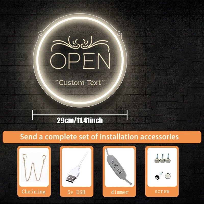 Custom 'Open' LED Neon Sign USB-Powered Wall Light With Dimmable Brightness Ideal for Home Hotel Parties & Holiday Decoration