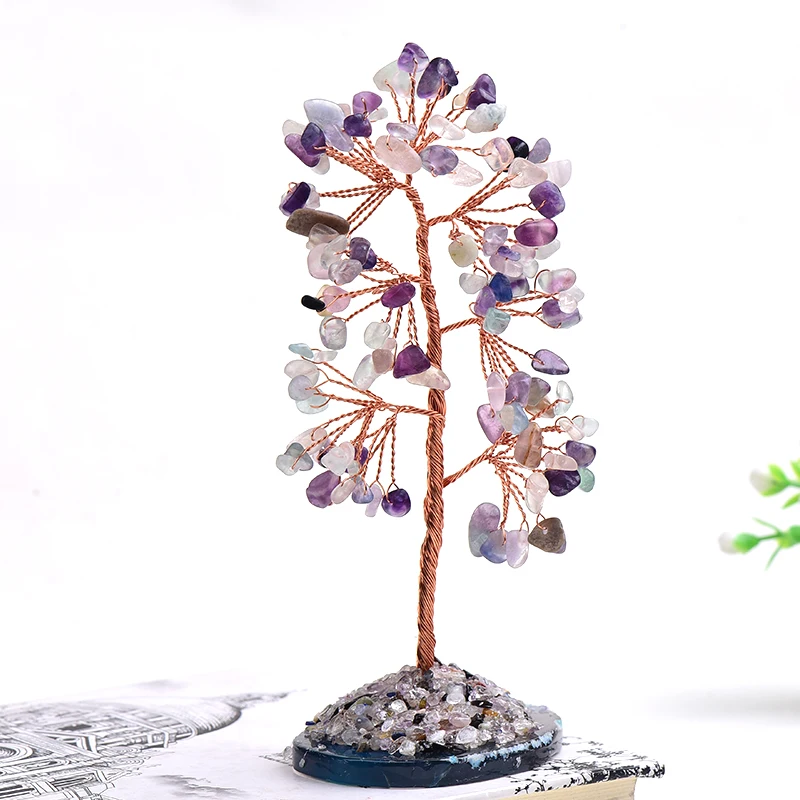 1 pz cristallo naturale albero dei soldi ghiaia esemplare pietra Feng Shui ornamenti albero della vita figurine e agata fetta Stand decorazioni per