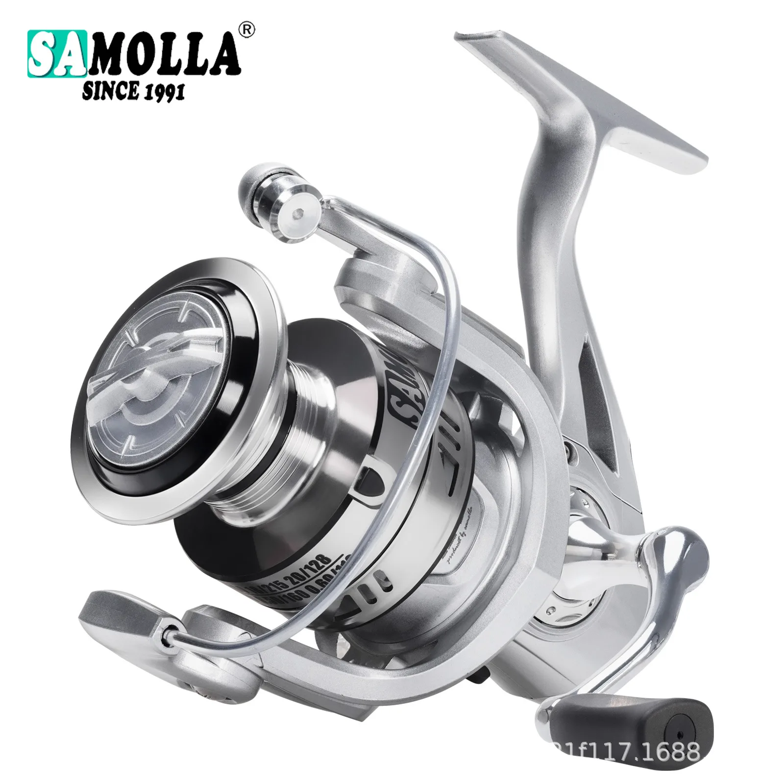 SAMOLLA Spinning Reel 12kg Max Drag 6 + 1 Ball Bearings, 5.2:1 Gear Ratio Saltwater Fishing Reel for Perch Metal Spool 1000-7000