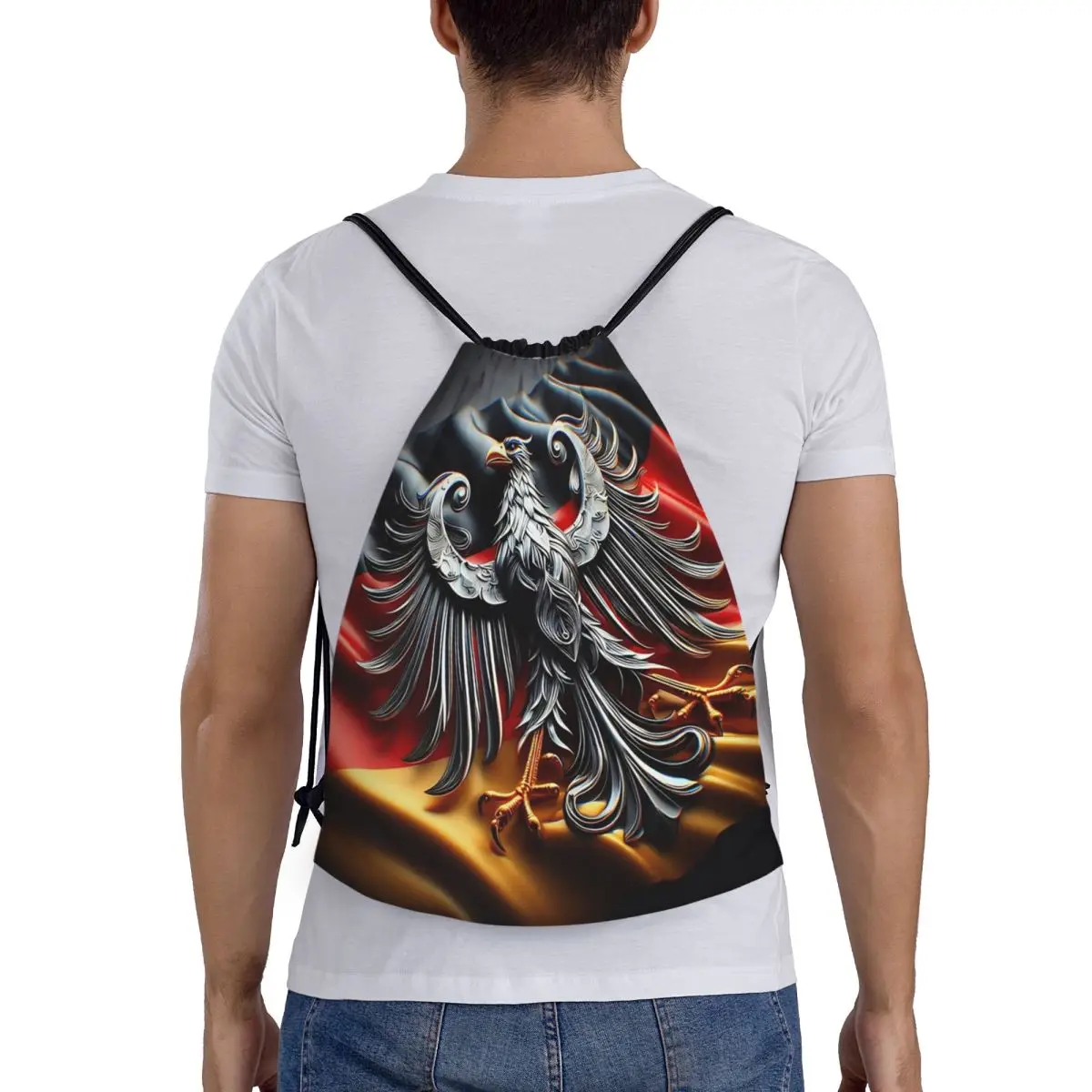 

German Empire Eagle Flag Backpacks Portable Drawstring Bundle Pocket Sundries Bag Book Bags for Travel School