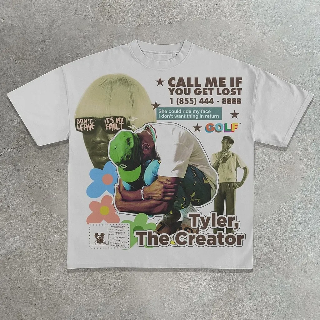 

Винтажная хлопковая футболка Tyler The Creator на плоской подошве, мужская и женская повседневная удобная футболка большого размера в стиле Харадзюку
