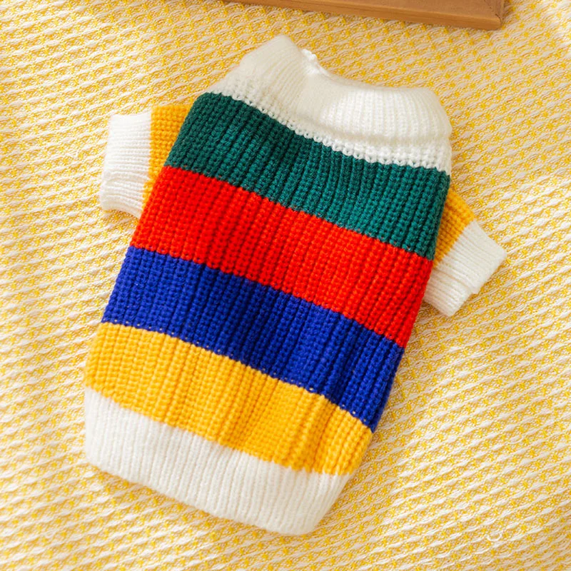 Winter Pet Warm Sweater Rainbow Striped Luxury Dog Clothes Pet Dog Coat Puppy Pullover Chihuahua Costume Cat Dog Knitted Coat