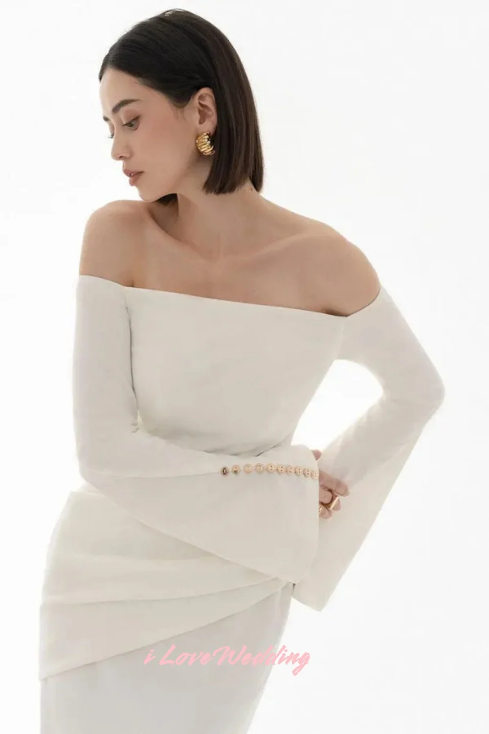 Белые вечерние платья без бретелек 2025: атласное платье с длинными рукавами и пуговицами длиной до щиколотки, плиссированное свадебное платье с рюшами по индивидуальному заказу