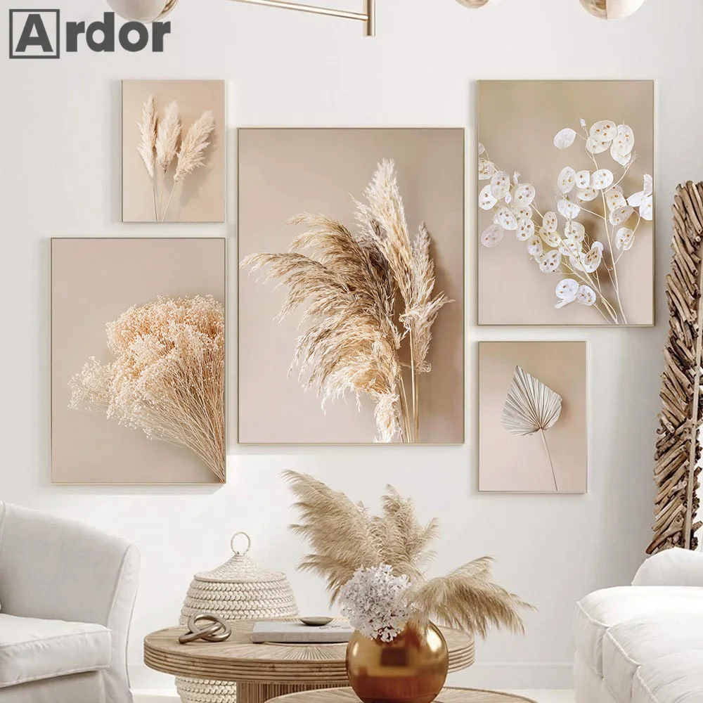 

Beige Picture Pampas Grass Leaf Print Dried Flower Reed Wall Art Canvas Painting Nordic Wall Posters Living Room Home Decoration