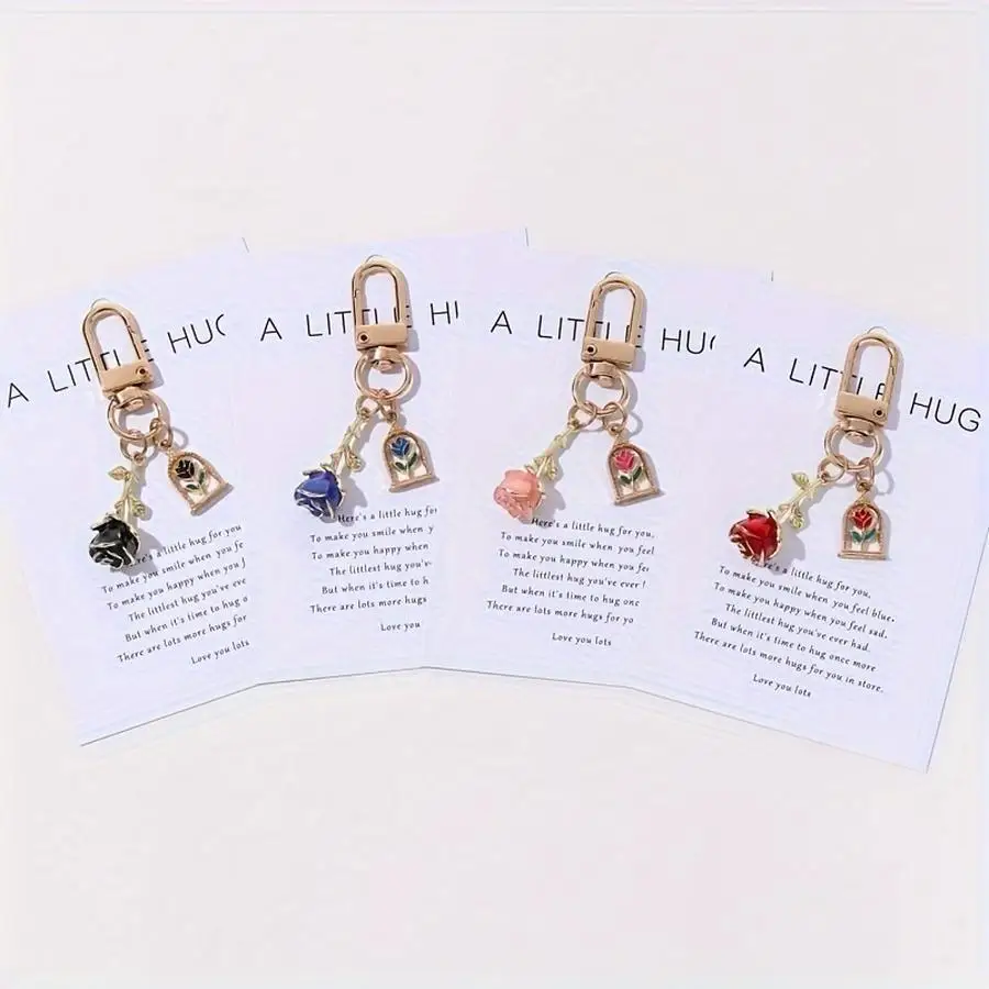 1/5/10/20/50/100pcs Mini Rose Flower Keychain Romantic Alloy Key Chain Ring Bag Backpack Charm Earbud Case Accessories Valentine