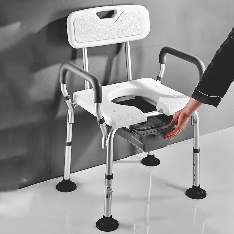 Folding Shower and Commode Chair Elderly Pregnant Patients Adjustable Height Non-Slip Portable Bathtub Safety Seat with Backrest