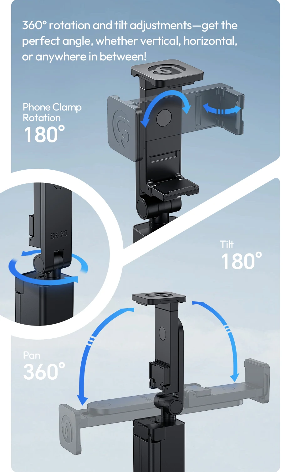 Ulanzi SK-20 Reise-Handyhalter, tragbares Mini-Stativ für Smartphone, vertikal, horizontal, für Livestreaming, Schuss, Vlog-Fotografie – Detail 13