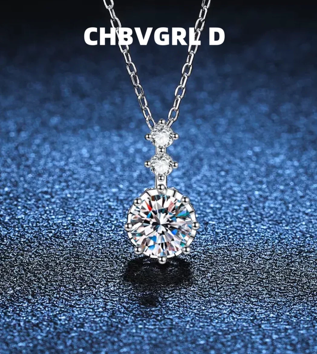 

[Classic] S925 sterling silver moissanite necklace for women, ins style luxurious six-prong set collar chain moissanite necklace