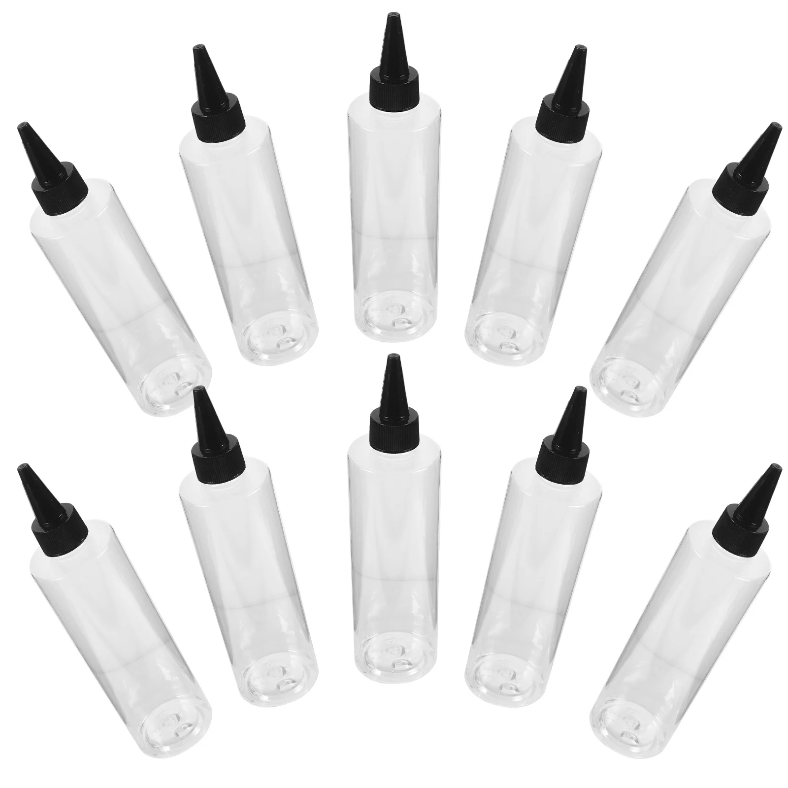 

10Pcs 250Ml Pointed Mouth Hair Dye Bottles Clear Plastic Squeeze Container for Hair Coloring Salon Household Shampoo Conditioner